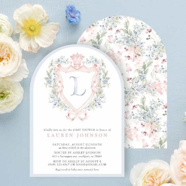 Krona Vapensköld Monogram Rosa Blue Baby Shower Inbjudningar (Skapare uppladdad)