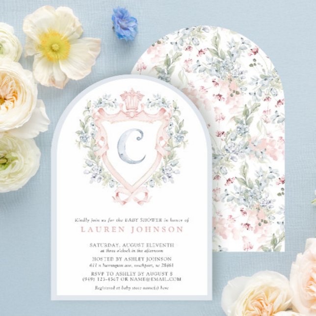 Krona Vapensköld Monogram Rosa Blue Baby Shower Inbjudningar (Skapare uppladdad)
