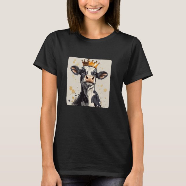 Krona Värdiga Skratt Rolig Ko Design T Shirt (Framsida)