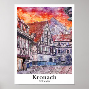 Kronach Tyskland Travel Watercolor Hand plockade Poster