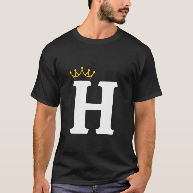 Kronad Bokstav H Monogram Design T Shirt (Framsida)