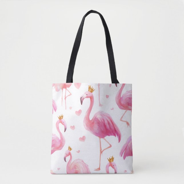 Kronad Flamingo – Luxe Island Vibes Tote Tygkasse (Framsida)