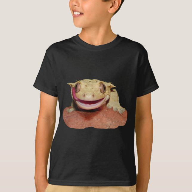 Krönad Gecko som ler och slickar Tee Shirt (Framsida)