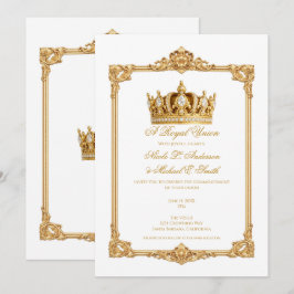 Kronad i guld kunglig kron elegant bröllop inbjudningar