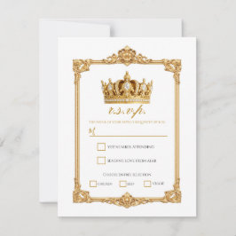 Kronad i guld Kunglig kron Elegant bröllops-RSVP Inbjudningar