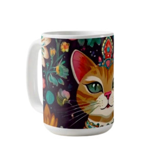 Kronad Juvelbesatt Katt Kaffemugg