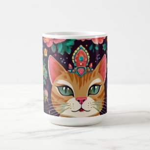 Kronad Juvelbesatt Katt Kaffemugg