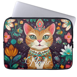 Kronad Juvelbesatt Katt Laptop Fodral
