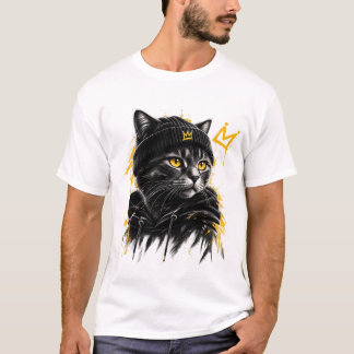 Kronad katt – svart katt grafisk design t shirt