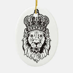 Krönad lions huvud julgransprydnad keramik