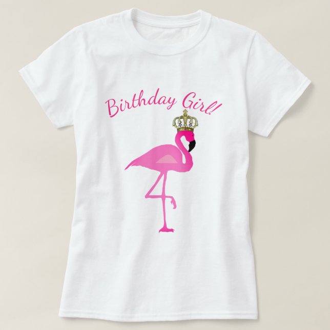 Krönad T-tröja för Flamingofödelsedagflicka Tee Shirt (Design framsida)