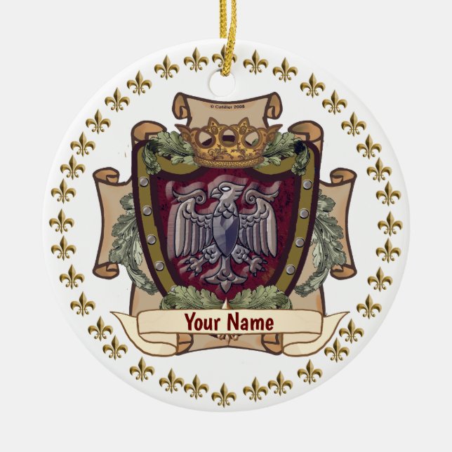 Kronbanner Örn Efternamn Julgransprydnad Keramik (Framsidan)
