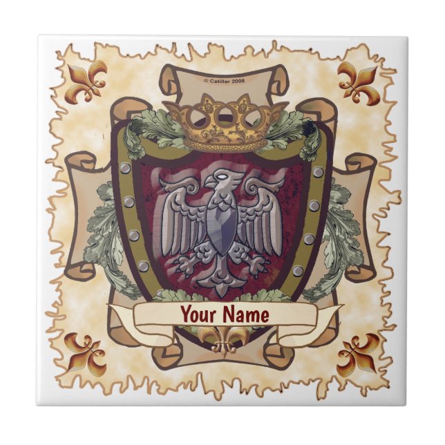 Kronbanner Örn Efternamn Kakelplatta (Framsidan)