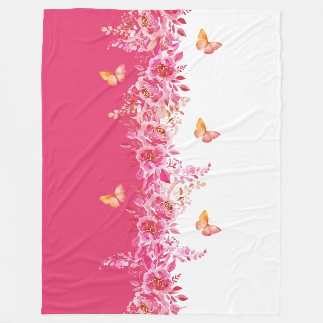 Kronblad Mjuk Rosa Fjäril Sherpafilt Fleecefilt (Framsidan)