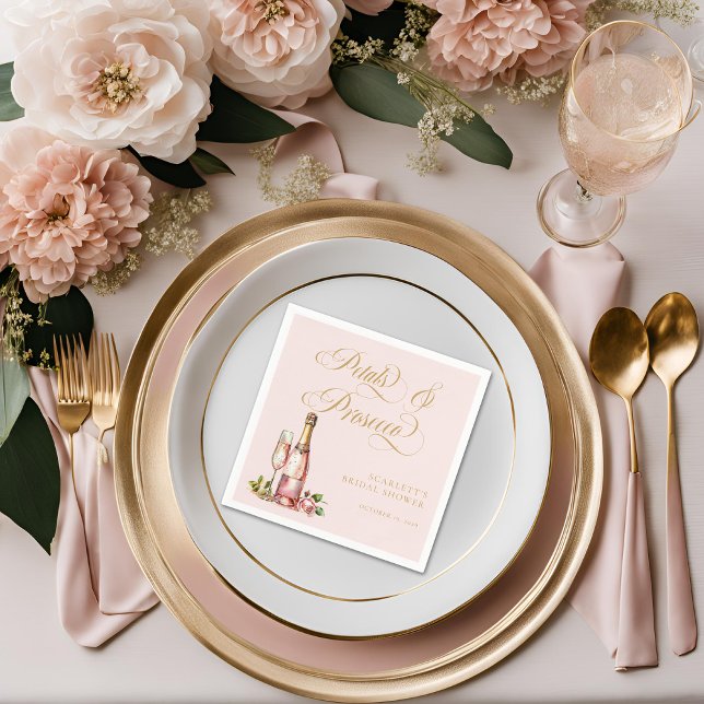 Kronblad och Prosecco Blommig Elegant Bröllopsdusc Pappersservett (Petals and Prosecco Bridal Shower Cocktail Napkin
)