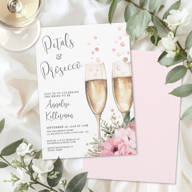 Kronblad Och Prosecco Bröllopsdusch Inbjudningar (Petals And Prosecco Bridal Shower Invitation)