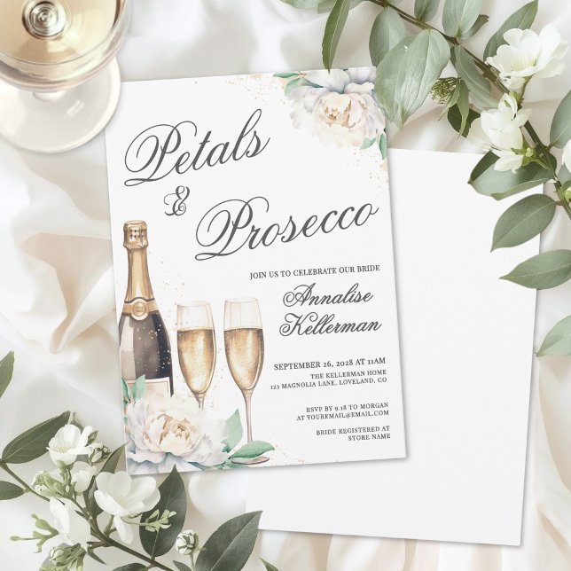 Kronblad Och Prosecco Bröllopsdusch Inbjudningar (Petals And Prosecco Bridal Shower Invitation)
