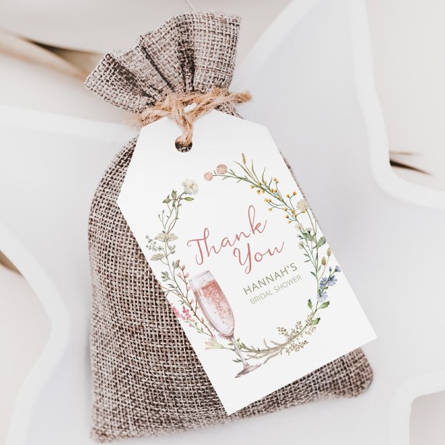 Kronblad och Prosecco Bröllopsdusch Tack Presentetikett (petals and prosecco bridal shower favor tags)