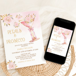 Kronblad och Prosecco Elegant Blommig Bröllopsdusc Inbjudningar