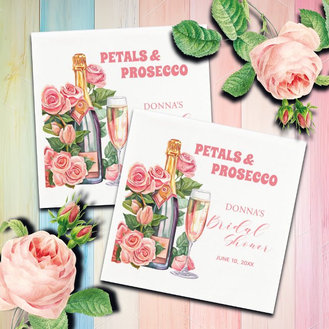 Kronblad och Prosecco-flaska och rosor Bröllopsfes Pappersservett (Skapare uppladdad)
