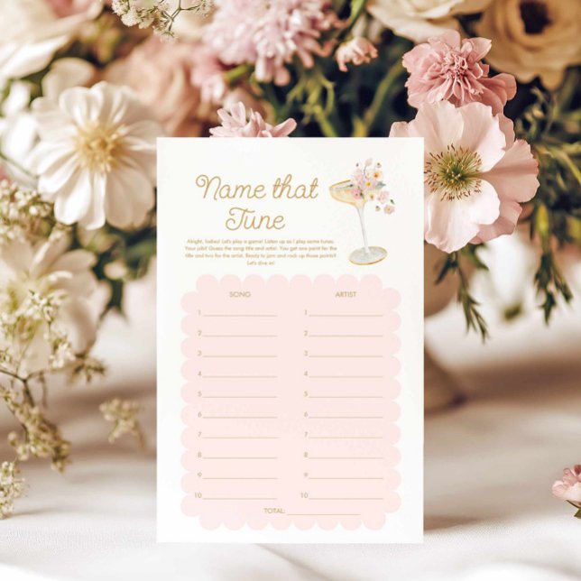 Kronblad och Prosecco Gissa låten spel (Blush Pink Name that Tune Petals and Prosecco Bridal Shower Game)