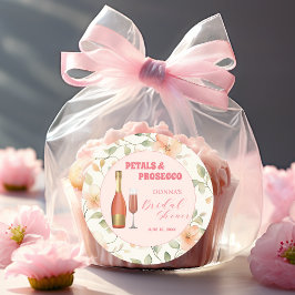Kronblad och Prosecco Guld Blommig Bröllopsfest Runt Klistermärke