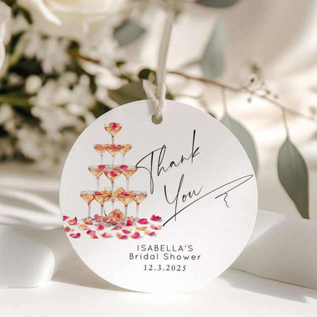 Kronblad och Prosecco Het rosa bröllops-tack Gåvor Etiketter (Skapare uppladdad)