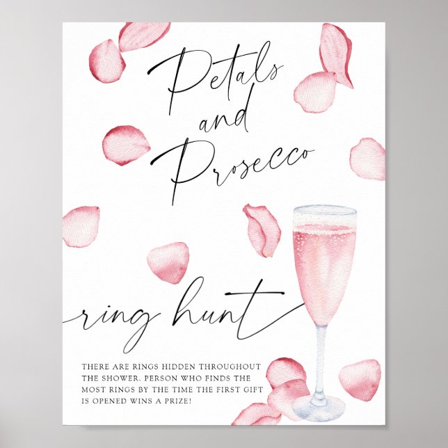 Kronblad och Prosecco - ringjakt bröllopsdusch spe Poster (Framsidan)