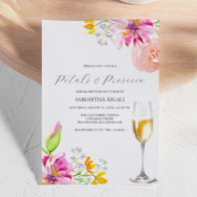 Kronblad och Prosecco Rosa Bröllopsdusch-inbjudnin
