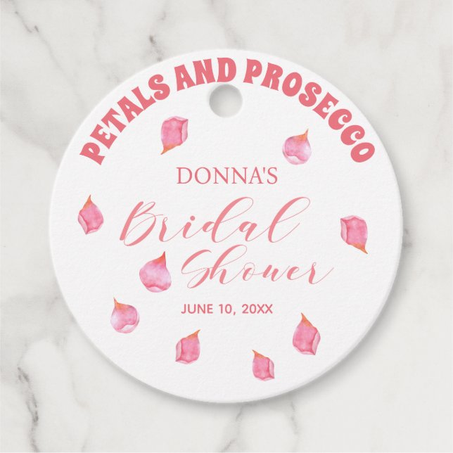 Kronblad och Prosecco Rosenskymning Bröllopsfest Gåvor Etiketter (Framsida)