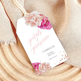Kronblad och Prosecco Skript Glittrande Rosa Blomm Presentetikett