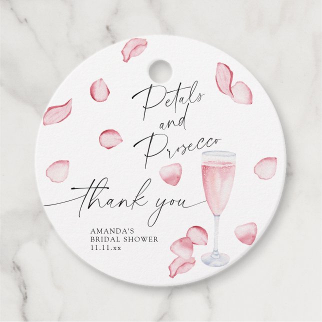 Kronblad och Prosecco - tack bröllopsdusch Gåvor Etiketter (Framsida)