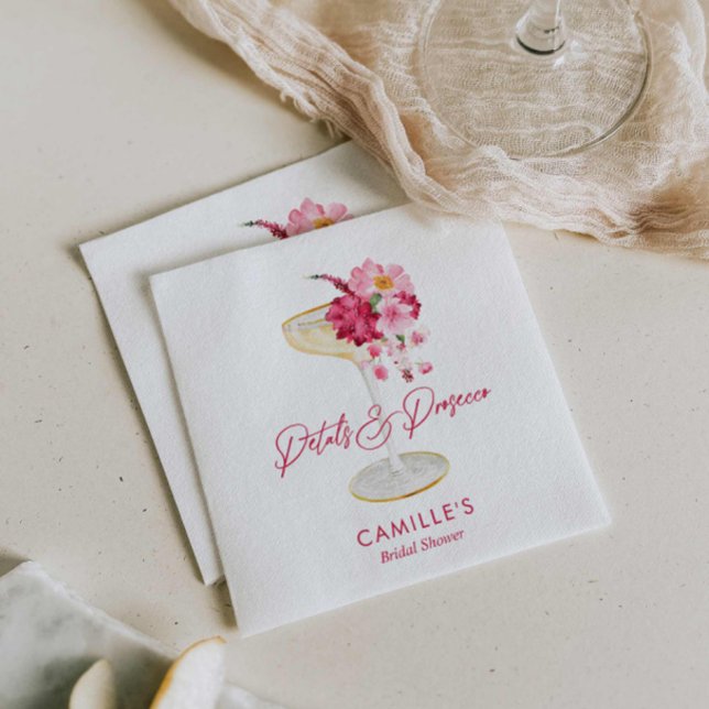 Kronblad och Prosecco Trädgårdsbröllop Pappersservett (Petals and Prosecco Bridal Shower Customized Paper Napkins)