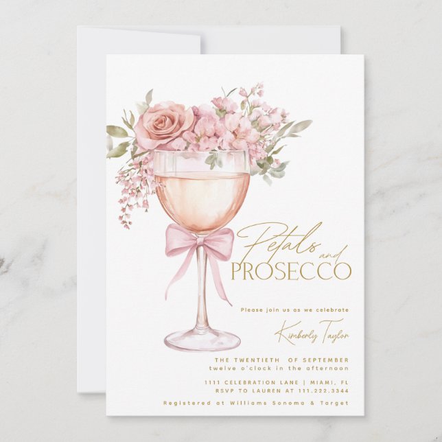 Kronblad Och Prosecco Trädgårdsros Bröllopsfest Inbjudningar (Framsida)