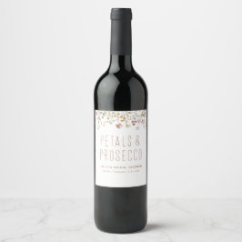 Kronblad och Prosecco Vildblommobröllopsfest Vinflaska Etikett