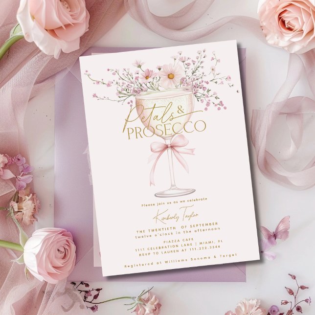 Kronblad Och Prosecco Wildflowes Bröllopsdusch Inbjudningar (Skapare uppladdad)
