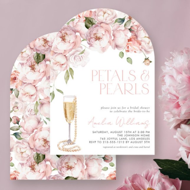Kronblad & Pärlor  Modern Rosa Blommig Bröllopsfes Inbjudningar (Skapare uppladdad)