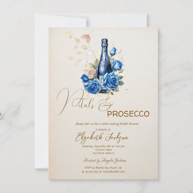 Kronblad & Prosecco Blå Roser Champagne Inbjudningar (Framsida)