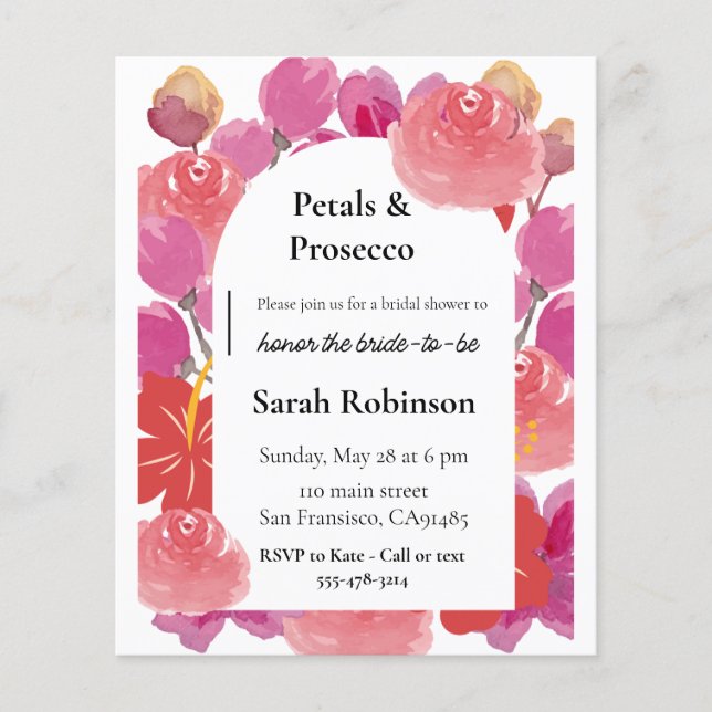 Kronblad & Prosecco Blommig Båge Sommar Bröllopsdu Flygblad (Framsidan)