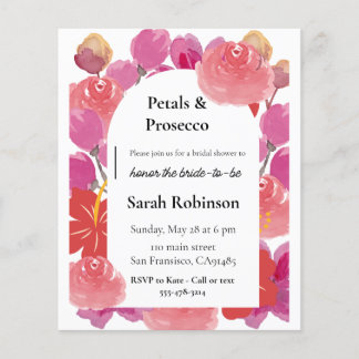 Kronblad & Prosecco Blommig Båge Sommar Bröllopsdu Flygblad