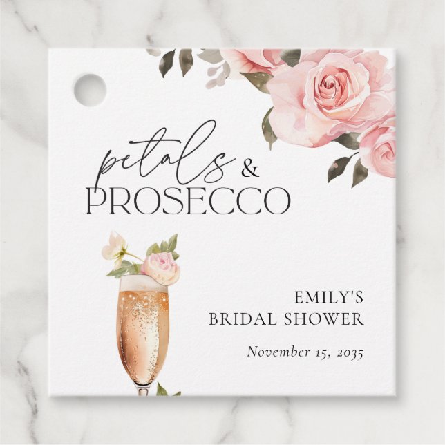Kronblad & Prosecco Blommig Bröllopsdusch Gåvor Etiketter (Framsida)
