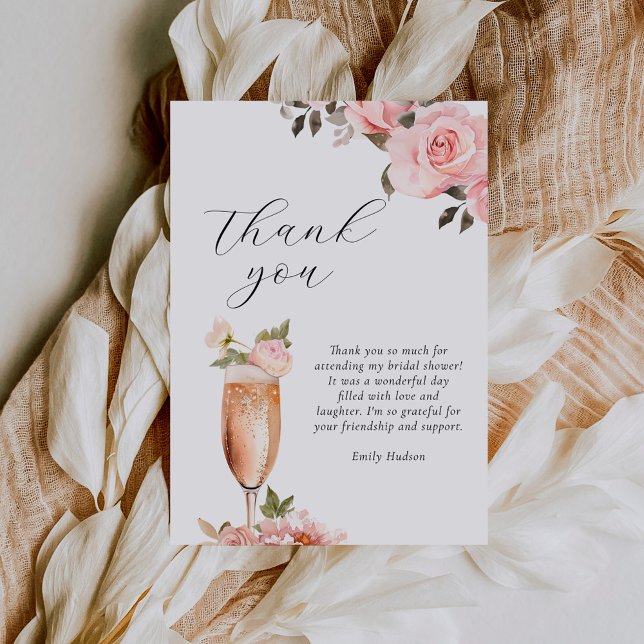 Kronblad & Prosecco Blommig Bröllopsdusch Tack Kort (Skapare uppladdad)