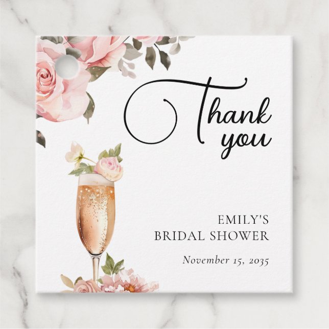 Kronblad & Prosecco Blommig Bröllopsfest Gåvor Etiketter (Framsida)