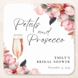 Kronblad & Prosecco Blommig Bröllopsfest Underlägg Papper Kvadrat