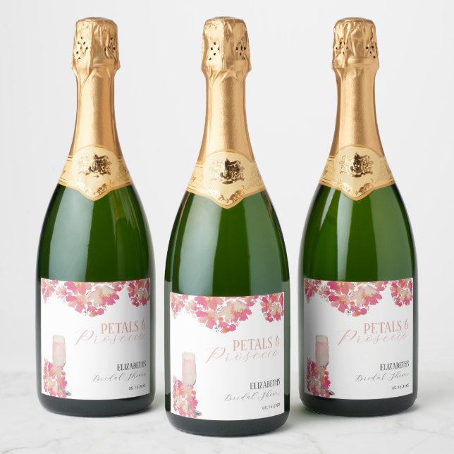 Kronblad & Prosecco Bröllopsdusch Blommig Rosa (Flaskor)