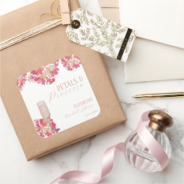 Kronblad & Prosecco Bröllopsdusch Blommig Rosa Fyrkantigt Klistermärke