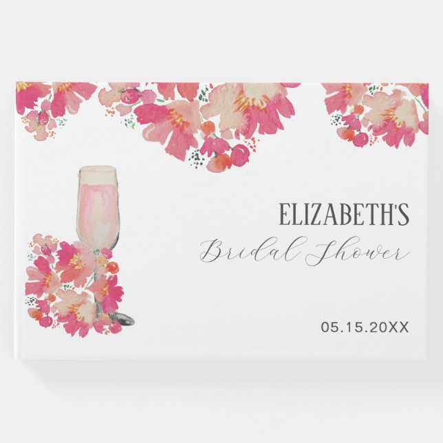 Kronblad & Prosecco Bröllopsdusch Blommig Rosa Gästböcker (Framsida)