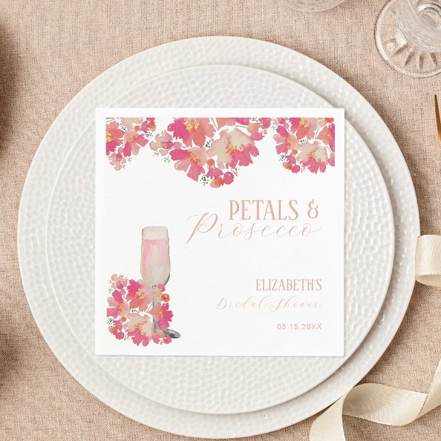 Kronblad & Prosecco Bröllopsdusch Blommig Rosa Pappersservett (Skapare uppladdad)