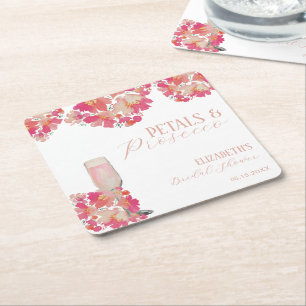 Kronblad & Prosecco Bröllopsdusch Blommig Rosa Underlägg Papper Kvadrat