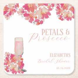Kronblad & Prosecco Bröllopsdusch Blommig Rosa Underlägg Papper Kvadrat
